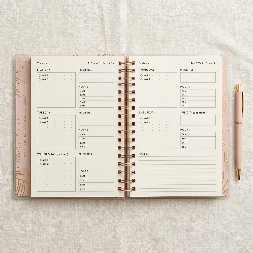 Korean Aesthetic Spiral Undated Daily Planner
